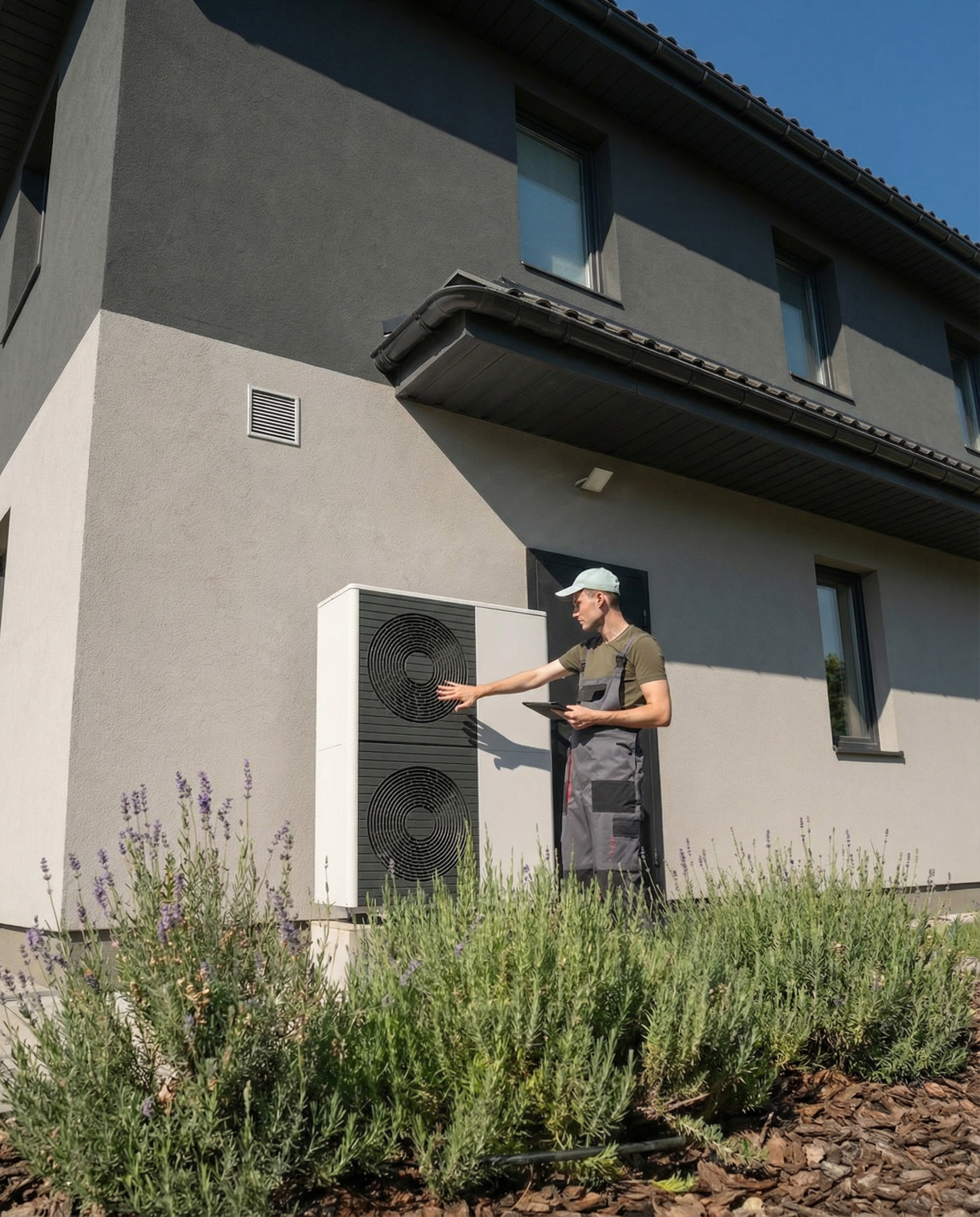 Técnico revisando instalación de aerotermia
